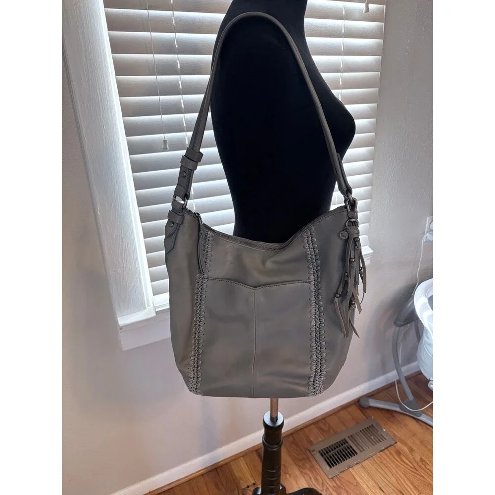 The Sak Sequoia Leather Hobo Bag in Dusty Blue Crochet